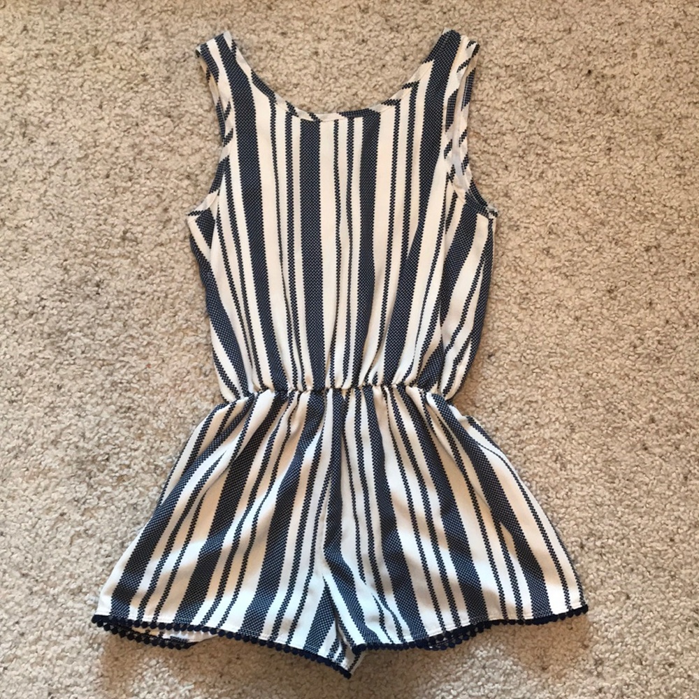 Girls Navy Striped Romper